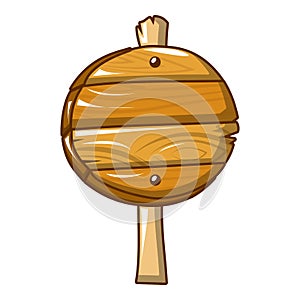 Circle wood sign icon, cartoon style