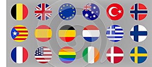 Circle world flags set. Europe, Australia and USA