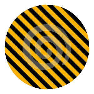 Circle yellow and black diagonal stripes, vector safety stripe warning, circle warn caution construction background