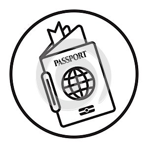 Circled domestic passport booklet line art icon for apps and websites