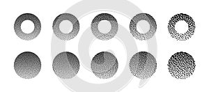 Circles With Different Resolution of Bitmap Dither Gradient Vector Set on White