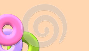 Circles, with a hole, in colors. 3d illustration of nice geometric shapes for background.