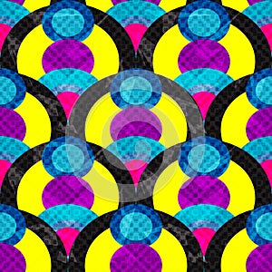 Circles and lines abstract geometric seamless pattern vector illustration grunge effect