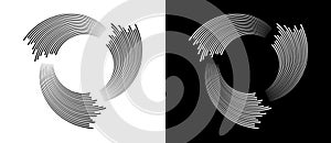 Circles with parallel lines and spiral perspective. A white circle on a black background and the same illustration with inverted