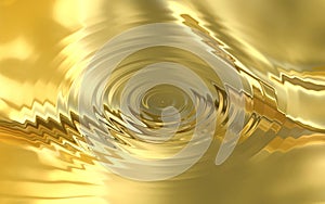 Circles on a pool of liquid gold. A dropped drop of golden liquid. Beautiful yellow gold glitters in the light.