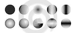 Circles With Various Bitmap Dither Gradient Vector Set Isolated On White Back
