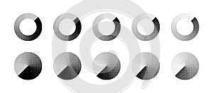 Circles Various Density of Bitmap Dither Clockwise Gradient Isolated On White