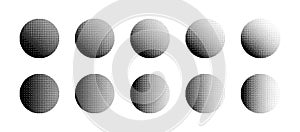 Circles With Various Density of Bitmap Dither Gradient Isolated On White Back