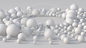 Circles with white balls. Abstract illustration, 3d render, close-up