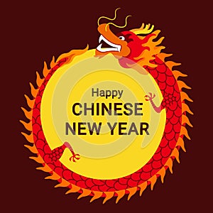 Circling Framed Chinese Dragon Illustration