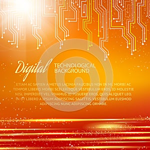 Circuit background with light effect. Vector