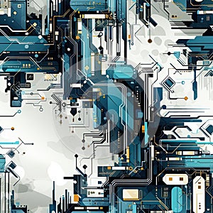 Circuit board background with futuristic contraptions (tiled) photo