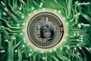 Circuit board and Bitcoin cryptocurrency coin