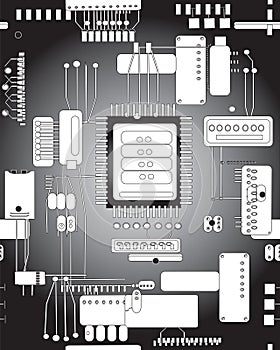 Circuit board in black and white