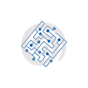 Circuit board chip icon. abstract square shape IT maze. Technology symbol. Computer software concept. Power elements. Flat design