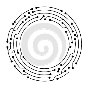 Circuit board circle frame. Abstract digital round frame, hardware board and electronic motherboard pattern vector