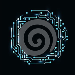 Circuit board circle frame. Abstract digital round frame, hardware board and electronic motherboard pattern vector