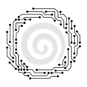 Circuit board circle frame. Abstract digital round frame, hardware board and electronic motherboard pattern vector