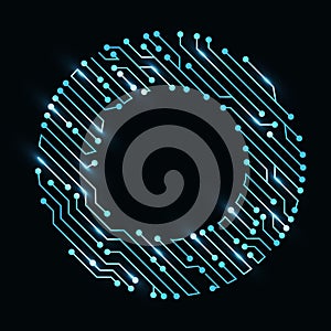 Circuit board circle frame. Abstract digital round frame, hardware board and electronic motherboard pattern vector
