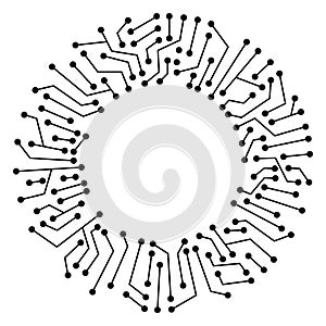 Circuit board circle frame. Abstract digital round frame, hardware board and electronic motherboard pattern vector