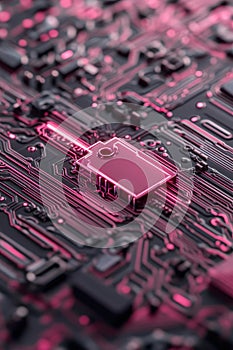 Circuit Board Close Up Pink Light Electronic System Data Processing Digital Network Cyber Security Awareness Computer Technology