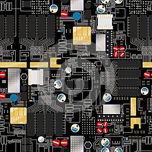 Circuit board with components and wires seamless pattern