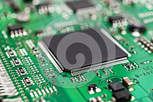 Circuit board of computer hard disk. Close up