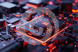 Circuit Board CPU or GPU Processor Microchip Starting Artificial Intelligence of Neural Networking and Cloud Computing