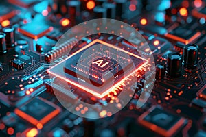 Circuit Board CPU or GPU Processor Microchip Starting Artificial Intelligence of Neural Networking and Cloud Computing