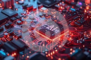 Circuit Board CPU or GPU Processor Microchip Starting Artificial Intelligence of Neural Networking and Cloud Computing