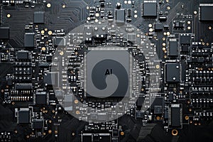 Circuit Board CPU Microchip Starting AI Visualization of Neural Networking. Digital connectors CPU