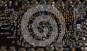 Circuit board with cpu processor. Circuit board for computing hardware. Circuit board in computer technology. Circuit board with