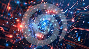 Circuit Board CPU Processor Microchip Starting Artificial Intelligence Digitalization of Neural Networking