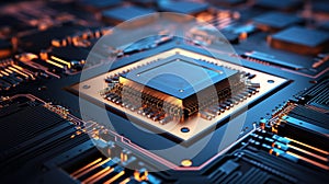 Circuit Board CPU Processor Microchip Starting Artificial Intelligence Digitalization of Neural Networking and Cloud