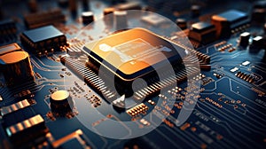 Circuit Board CPU Processor Microchip Starting Artificial Intelligence Digitalization of Neural Networking and Cloud