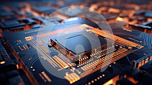 Circuit Board CPU Processor Microchip Starting Artificial Intelligence Digitalization of Neural Networking and Cloud