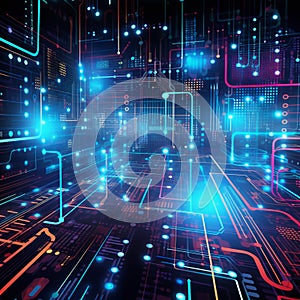 Circuit board. Electronic computer hardware technology. 3d rendering toned image