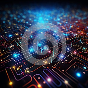 Circuit board. Electronic computer hardware technology. 3d rendering toned image