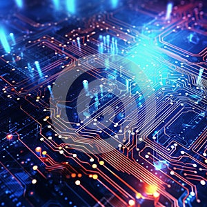 Circuit board. Electronic computer hardware technology. 3d rendering toned image