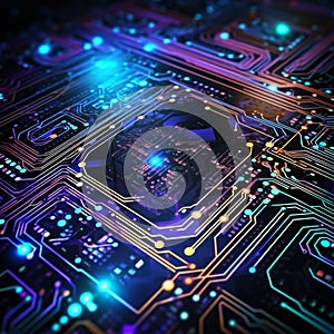 Circuit board. Electronic computer hardware technology. 3d rendering toned image