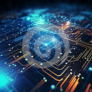 Circuit board. Electronic computer hardware technology. 3d rendering toned image