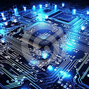 Circuit board. Electronic computer hardware technology. 3d rendering toned image