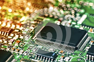 Circuit board. Electronic computer hardware technology. Motherboard digital chip. Tech science background. Integrated