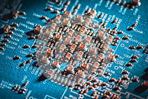 Circuit board. Electronic computer hardware technology. Motherboard digital chip. Tech science background. Integrated