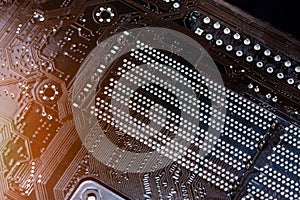 Circuit board. Electronic computer hardware technology. Motherboard digital chip. Tech science background. Integrated communicatio