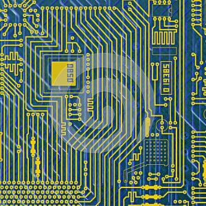 Circuit board electronic golden - blue background