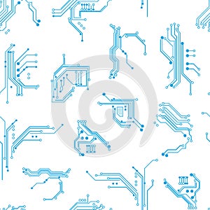 Circuit Board Elements Seamless Pattern Background. Vector