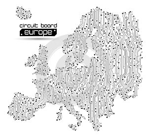 Circuit board Europe map abstract background