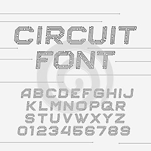 Circuit board font. Vector Alphabet.