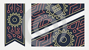 Circuit Board and Gears Tech Pattern, vector design Generative AI